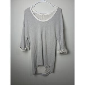 Women Gray Quarter Sleeve Knit Textured Blouse Stem Top Zip Back Career Medium